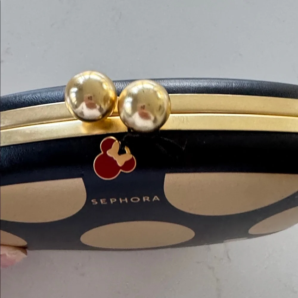 Minnie Mouse Sephora Black and Gold Polka Dot Eye Makeup Cosmetic Case ❤️